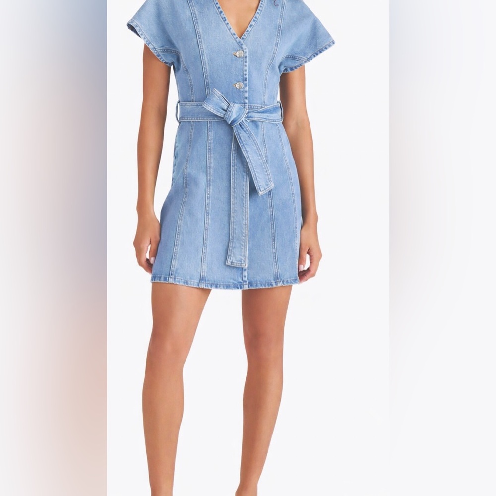 Steve Madden button front‎ denim belted v-front mini dress size large brand new